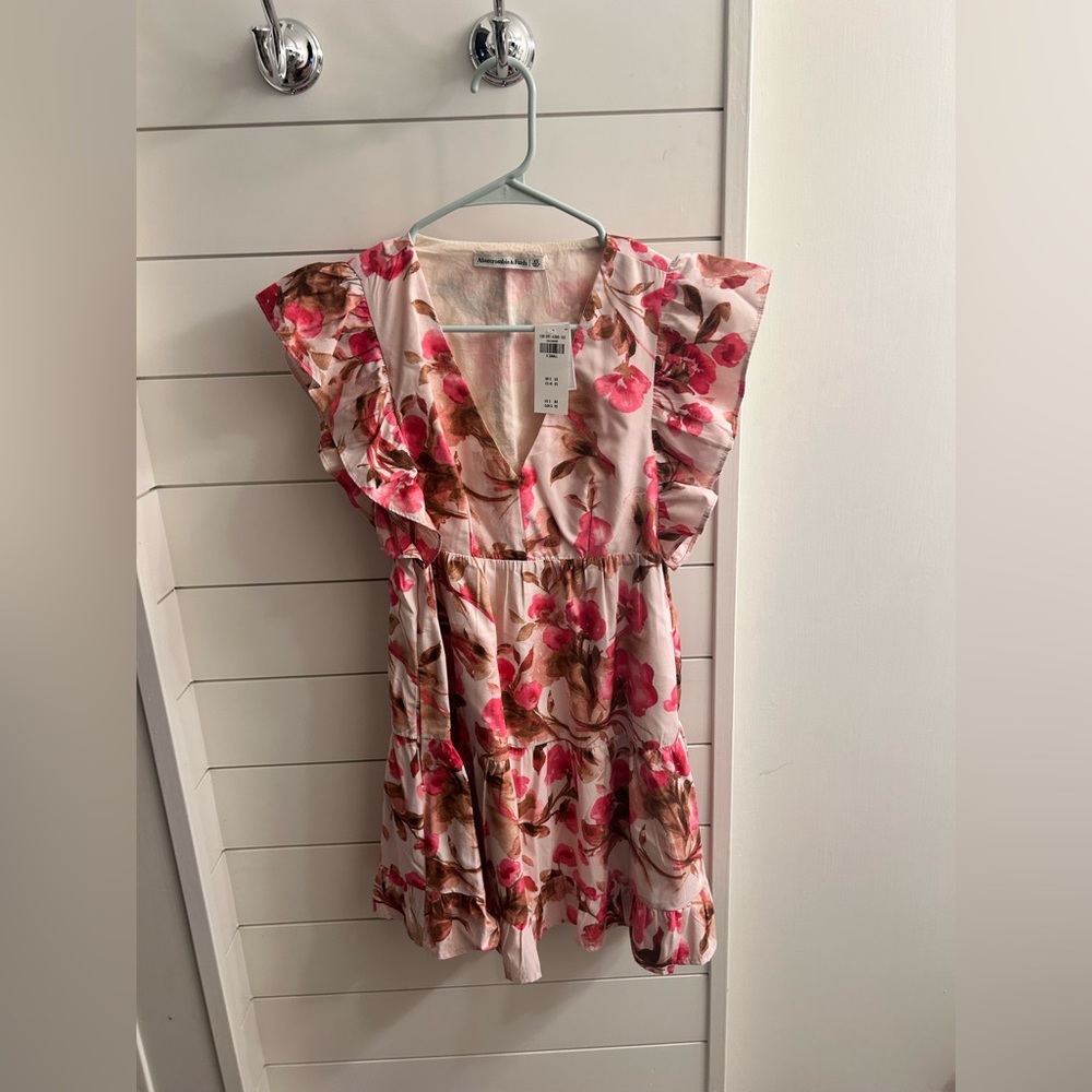 Abercrombie & Fitch Pink Floral Ruffle Mini Dress